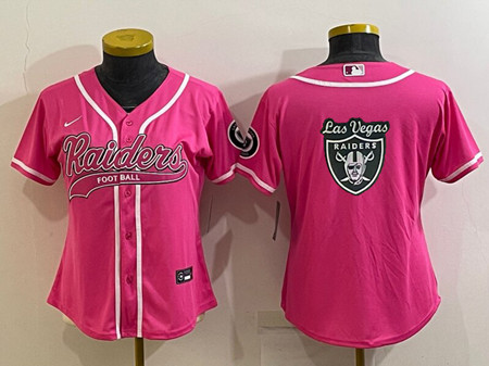 Women's Las Vegas Raiders Pink Team Big Logo With Patch Cool Base Stitched Baseball Jersey(Run Small)